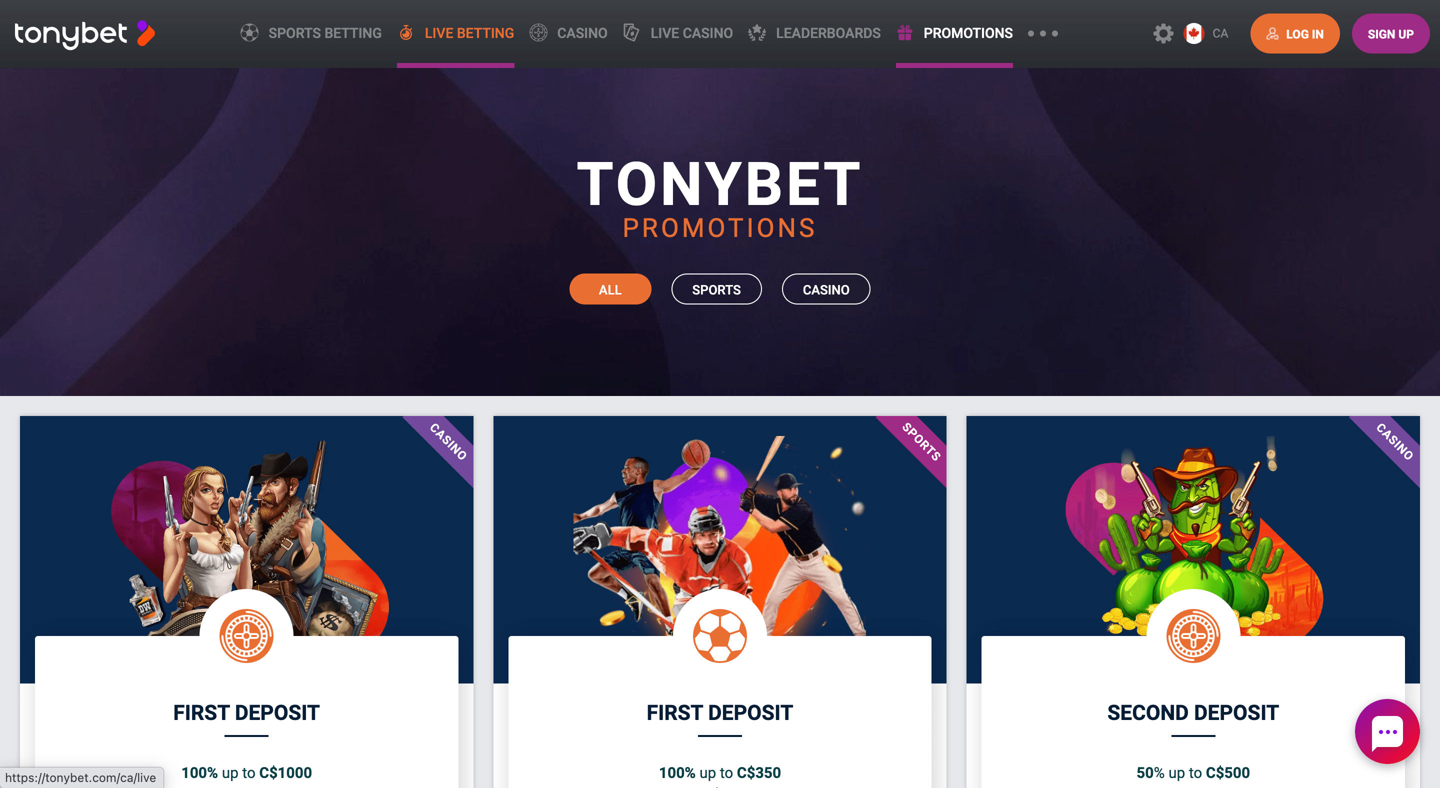 tonybet website screenshot